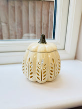 Load image into Gallery viewer, Cream Leaf Cut Out Pumpkin Burner
