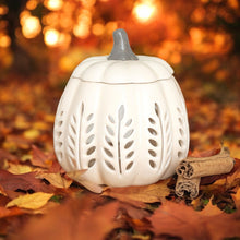 Load image into Gallery viewer, Cream Leaf Cut Out Pumpkin Burner
